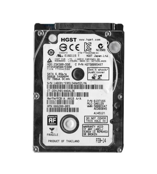 0J37165 - HGST Travelstar Z5K500 Series 500GB 5400RPM SATA 6Gb/s 8MB Cache 2.5-inch Hard Drive