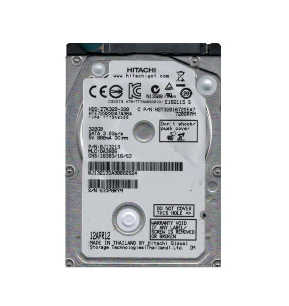 0J13213 - HGST Travelstar Z7K320 Series 320GB 7200RPM SATA 3Gb/s 16MB Cache (512) 2.5-inch Hard Drive