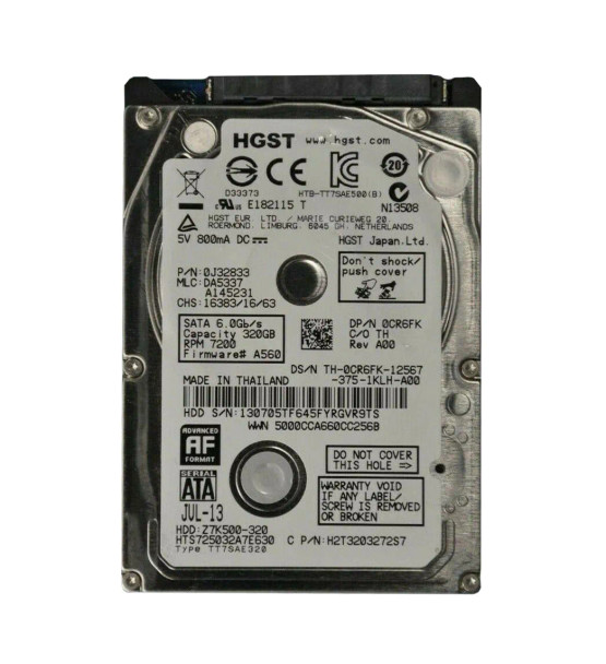 0J32833 - HGST Travelstar Z7K500 Series 320GB 7200RPM SATA 6Gb/s 32MB Cache (512e) 2.5-inch Hard Drive