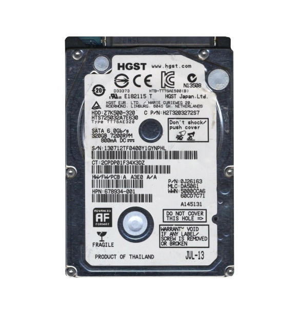 0J26163 - HGST Travelstar Z7K500 Series 320GB 7200RPM SATA 6Gb/s 32MB Cache (512e) 2.5-inch Hard Drive