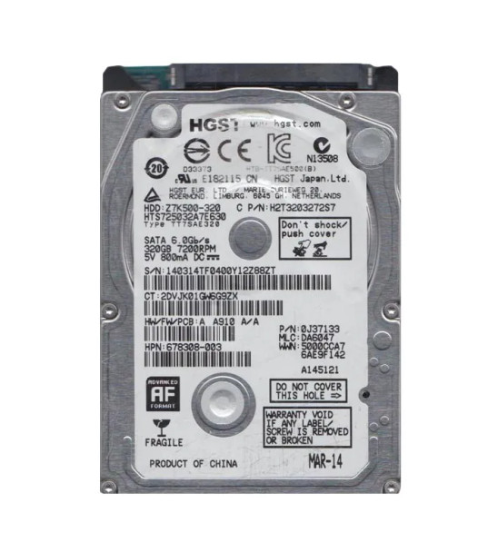 0J37133 - HGST Travelstar Z7K500 Series 320GB 7200RPM SATA 6Gb/s 32MB Cache (512e) 2.5-inch Hard Drive