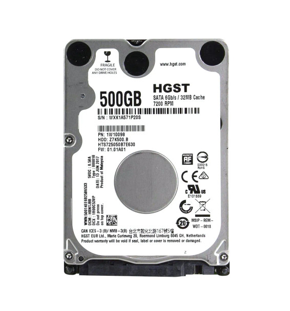 1W10098 - HGST Travelstar Z7K500.B 500GB 7200RPM SATA 6Gb/s 32MB Cache (512e) 2.5-inch Hard Drive