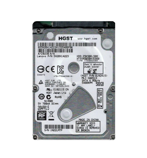 HTS545050A7E660 - HGST Z5K500 Series 500GB 5400RPM SATA 6Gb/s 8MB Cache 2.5-inch Hard Drive
