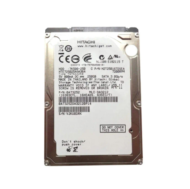 H2T2501672SEA - Hitachi 250GB 7200RPM SATA 3Gb/s 2.5-inch Hard Drive