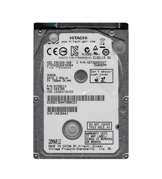 Z5K320-320 - Hitachi 320GB 5400RPM SATA 3Gb/s 2.5-inch Hard Drive