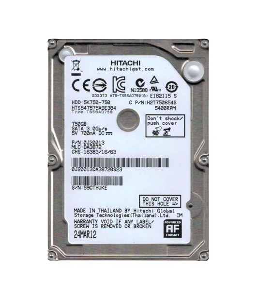 5K750-750 - Hitachi 750GB 5400RPM SATA 3Gb/s 2.5-inch Hard Drive