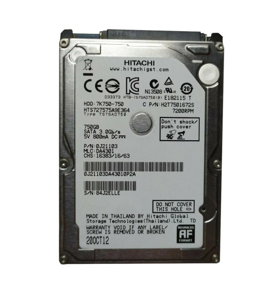 7K750-750 - Hitachi 750GB 7200RPM SATA 3Gb/s 16MB Cache 2.5-inch Hard Drive