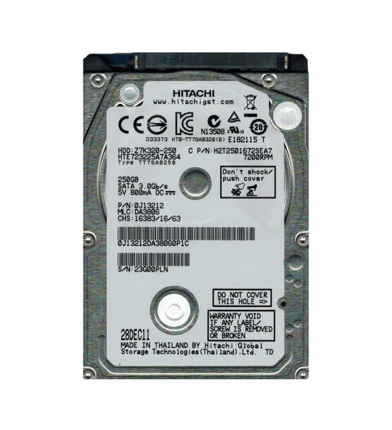 0J13212 - Hitachi TravelStar 250GB 7200RPM SATA 3Gb/s 16MB Cache 2.5-inch Hard Drive