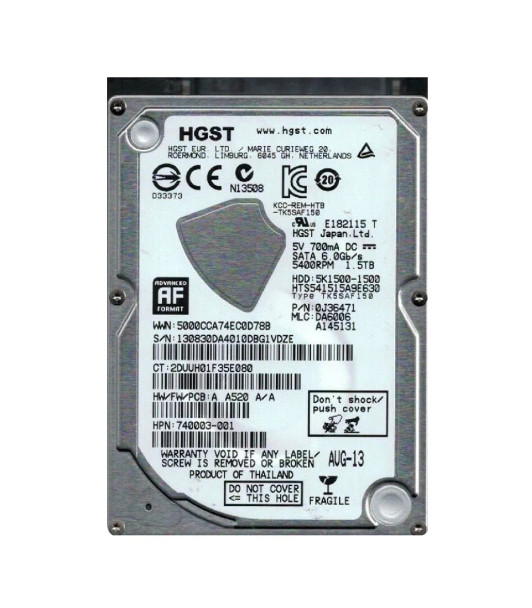 HTS541515A9E630 - Hitachi Travelstar 5K1500 Series 1.5TB 5400RPM SATA 6Gb/s 32MB Cache (512e) 2.5-inch Hard Drive