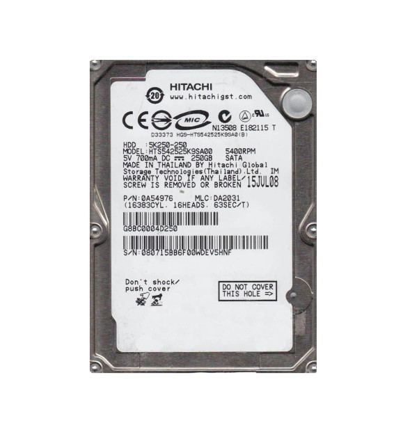 0A54976 - Hitachi Travelstar 5K250 250GB SATA 1.5Gb/s 5400RPM 8MB Cache 2.5-inch Hard Drive