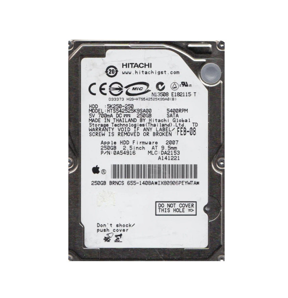 0A54916 - Hitachi Travelstar 5K250 Series 250GB 5400RPM SATA 1.5Gb/s 8MB Cache 7-Pin 2.5-inch Hard Drive
