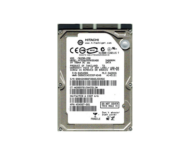 HTS542525K9SA00 - Hitachi Travelstar 5K250 Series 250GB SATA 1.5Gb/s 5400RPM 8MB Cache 2.5-inch Hard Drive