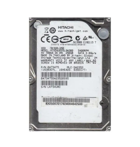 0A73475 - Hitachi Travelstar 5K320 Series 250GB 5400RPM SATA 3Gb/s 8MB Cache (512) 2.5-inch Hard Drive