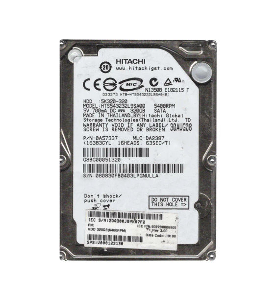 0A57337 - Hitachi Travelstar 5K320 Series 320GB 5400RPM SATA 1.5Gb/s 8MB Cache (512) 2.5-inch Hard Drive