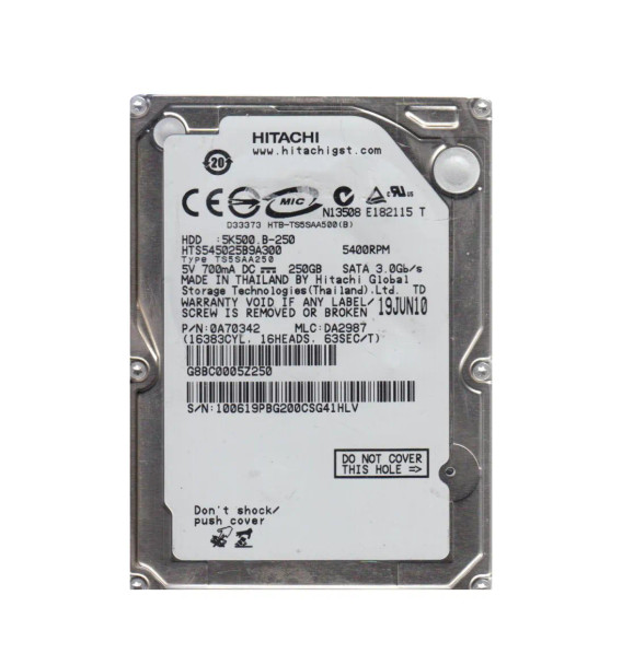 0A70342 - Hitachi Travelstar 5K500.B Series 250GB 5400RPM SATA 3Gb/s 8MB Cache 2.5-inch Hard Drive