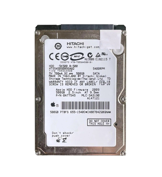 0A77545 - Hitachi Travelstar 5K500.B Series 500GB SATA 1.5Gb/s 5400RPM 8MB Cache 2.5-inch Hard Drive