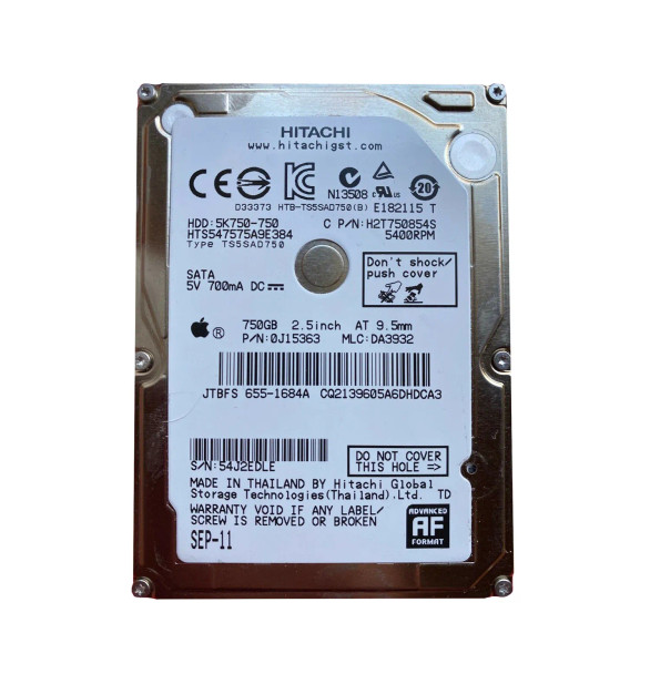 H2T750854S - Hitachi Travelstar 5K750 Series 750GB 5400RPM SATA 3Gb/s 8MB Cache (512e) 2.5-inch Hard Drive