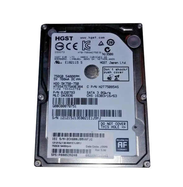0J20793 - Hitachi Travelstar 5K750 Series 750GB 5400RPM SATA 3Gb/s 8MB Cache 512e 2.5-inch Hard Drive
