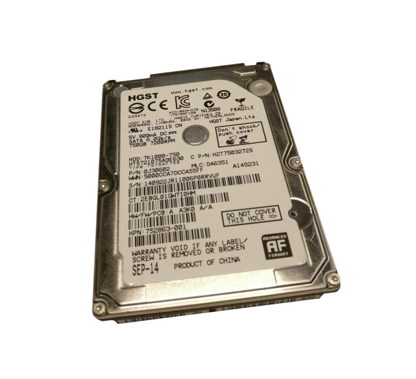 H2T7503272S - Hitachi Travelstar 7K1000 Series 750GB 7200RPM SATA 6Gb/s 32MB Cache (512e) 2.5-inch Hard Drive