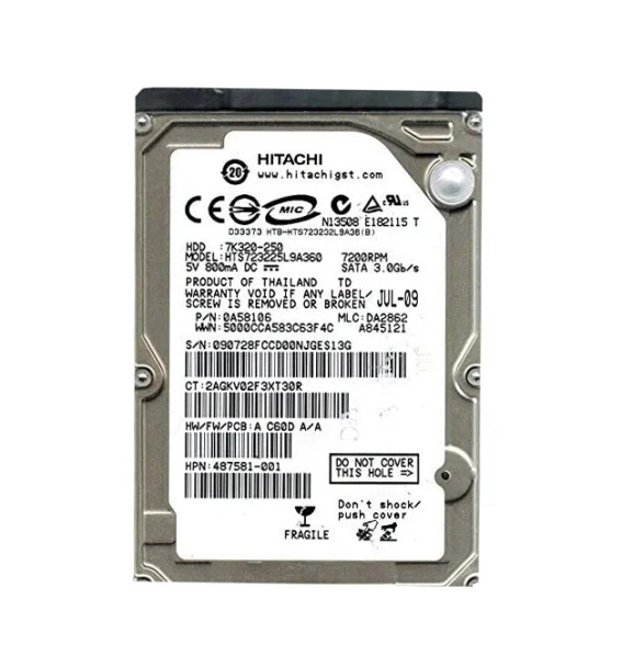 HTS723225L9A360 - Hitachi Travelstar 7K320 Series 250GB 7200RPM SATA 3Gb/s 16MB Cache (512) 2.5-inch Hard Drive