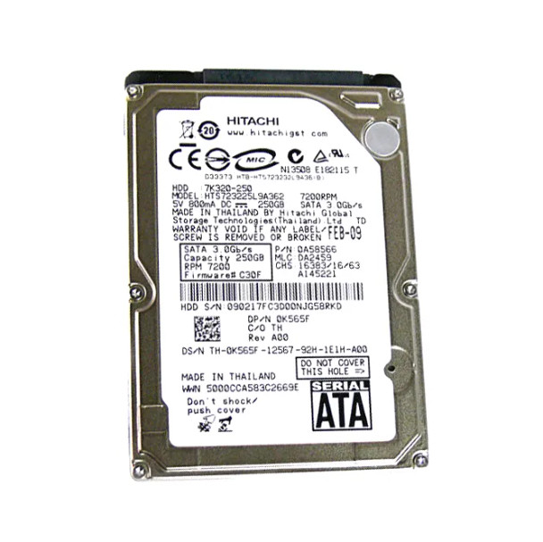 HTS723225L9A362 - Hitachi Travelstar 7K320 Series 250GB 7200RPM SATA 3Gb/s 16MB Cache (512) 2.5-inch Hard Drive