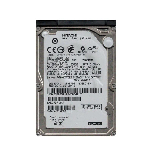 0A73352 - Hitachi Travelstar 7K500 Series 250GB 7200RPM SATA 3Gb/s 16MB Cache 512e (Bulk Data Encryption) 2.5-inch Hard Drive