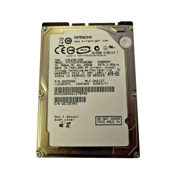 HTE542525K9A300 - Hitachi Travelstar E7K250 Series 250GB 5400RPM SATA 3Gb/s 8MB Cache 2.5-inch Hard Drive