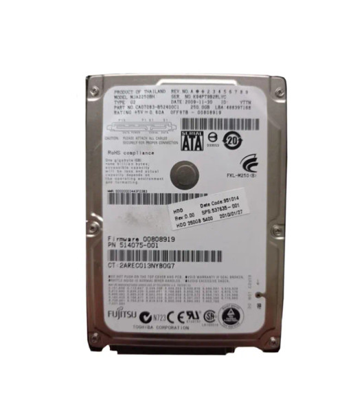 537635-001 - HP 250GB 5400RPM SATA 3Gb/s 16MB Cache 2.5-inch Hard Drive
