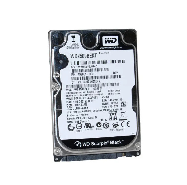 499052-002 - HP 250GB 7200RPM SATA 3Gb/s 2.5-inch Hard Drive