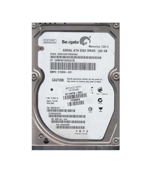 511876-001 - HP 320GB 7200RPM SATA 3Gb/s 16MB Cache 2.5-inch Hard Drive
