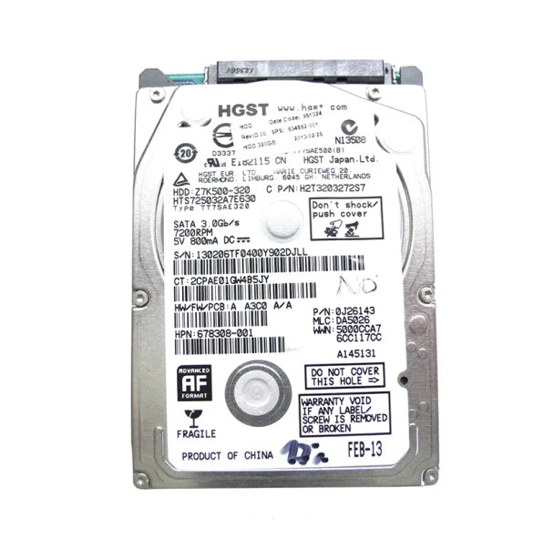 678308-001 - HP 320GB 7200RPM SATA 3Gb/s 2.5-inch Hard Drive