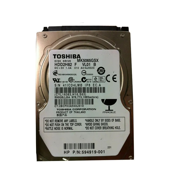 594919-001 - HP 500GB 5400RPM SATA 3Gb/s 8MB Cache 2.5-inch Hard Drive