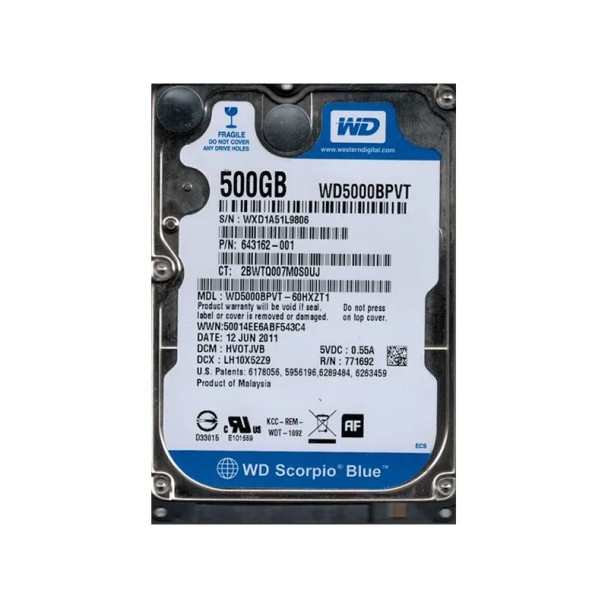 643162-001 - HP 500GB 5400RPM SATA 3Gb/s 8MB Cache 2.5-inch Hard Drive