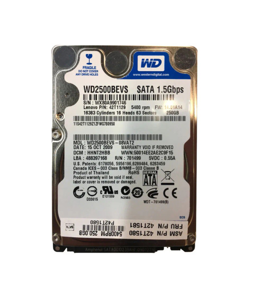 42T1580 - IBM 250GB 5400RPM SATA 1.5Gb/s 8MB Cache 2.5-inch Hard Drive