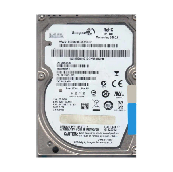 45N7016 - Lenovo 320GB 5400RPM SATA 3Gb/s 8MB Cache 2.5-inch Hard Drive