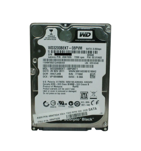 45N7324 - Lenovo 320GB 7200RPM SATA 3Gb/s 16MB Cache 2.5-inch Hard Drive