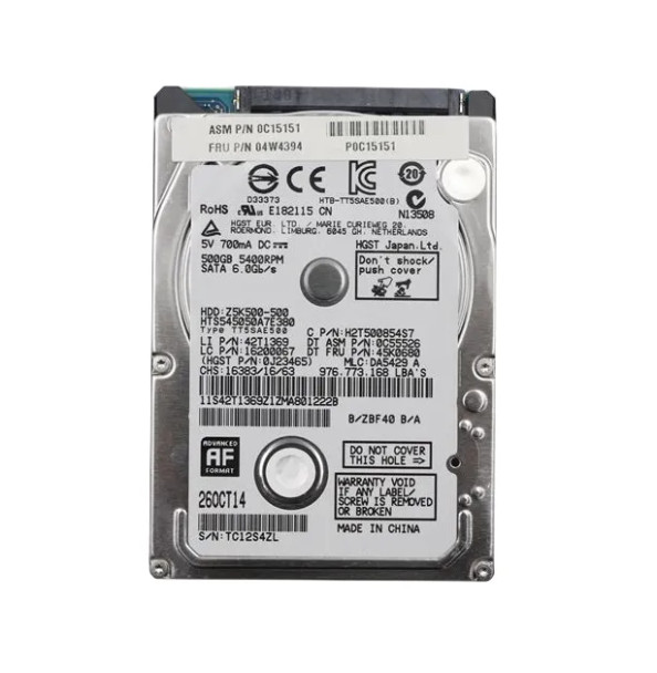 04W4394 - Lenovo 500GB 5400RPM SATA 3Gb/s 2.5-inch Hard Drive for ThinkPad T430u