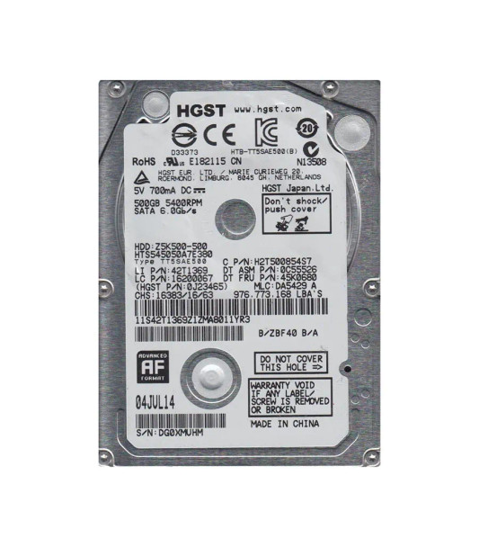 45K0680 - Lenovo 500GB 5400RPM SATA 6Gb/s 2.5-inch Hard Drive