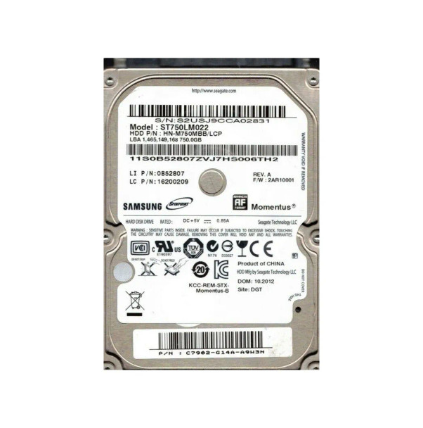 16200209 - Lenovo 750GB 5400RPM SATA 3Gb/s 2.5-inch Hard Drive