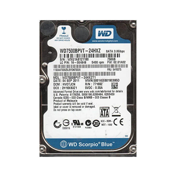 54Y8375 - Lenovo 750GB 5400RPM SATA 3Gb/s 2.5-inch Hard Drive for ThinkPad Edge