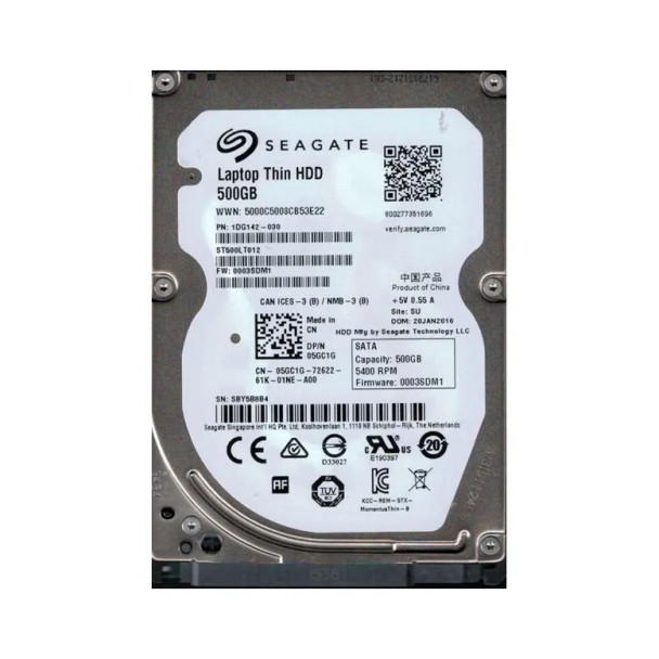 1DG142-030 - Seagate Laptop Thin 500GB 5400RPM SATA 3Gb/s 16MB Cache 2.5-inch Hard Drive