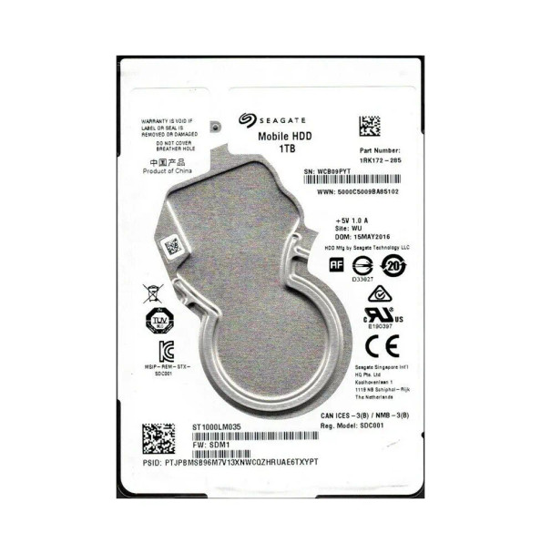 1RK172-285 - Seagate Mobile 1TB 5400RPM SATA 6Gb/s 128MB Cache (512e) 2.5-inch Hard Drive