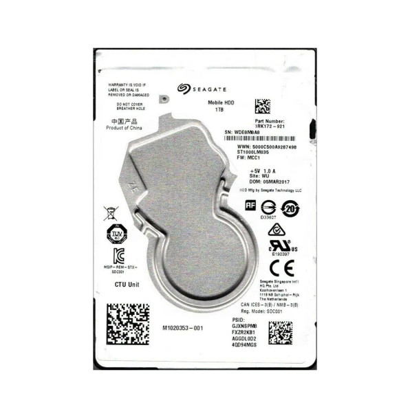 1RK172-921 - Seagate Mobile 1TB 5400RPM SATA 6Gb/s 128MB Cache (512e) 2.5-inch Hard Drive