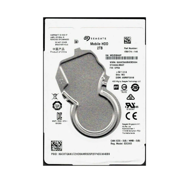 1R8174-146 - Seagate Mobile HDD 2TB 5400RPM SATA 6Gb/s 128MB Cache 2.5-inch Hard Drive