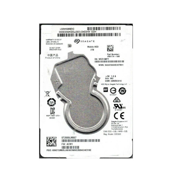 1R8174-188 - Seagate Mobile HDD 2TB 5400RPM SATA 6Gb/s 128MB Cache 2.5-inch Hard Drive