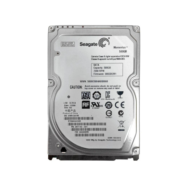 9RT143-031 - Seagate Momentus 500GB 7200RPM SATA 3Gb/s 16MB Cache 2.5-inch Hard Drive