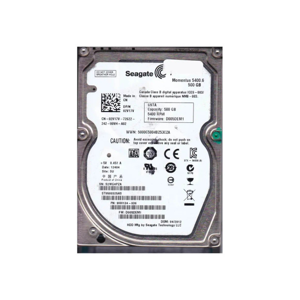 9HH134-036 - Seagate Momentus 5400.6 500GB 5400RPM SATA 3Gb/s 8MB Cache 2.5-inch Hard Drive