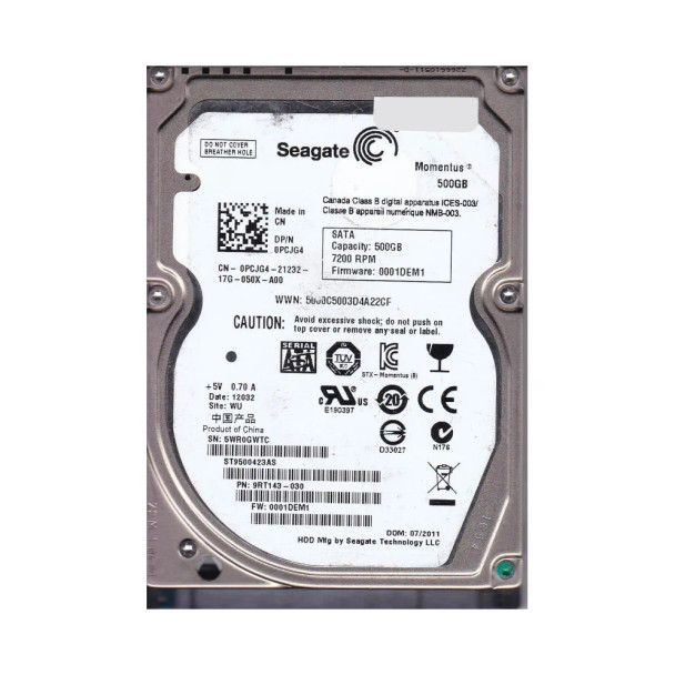 9RT143-030 - Seagate Momentus 7200.4 500GB 7200RPM 16MB Cache SATA 3Gb/s 2.5-inch Hard Drive