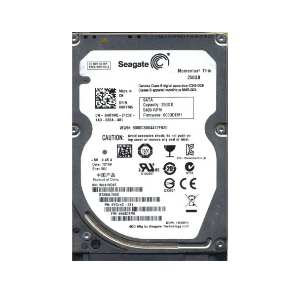 9YG14C-031 - Seagate Momentus Thin 250GB 5400RPM SATA 3Gb/s 16MB Cache 2.5-inch Hard Drive
