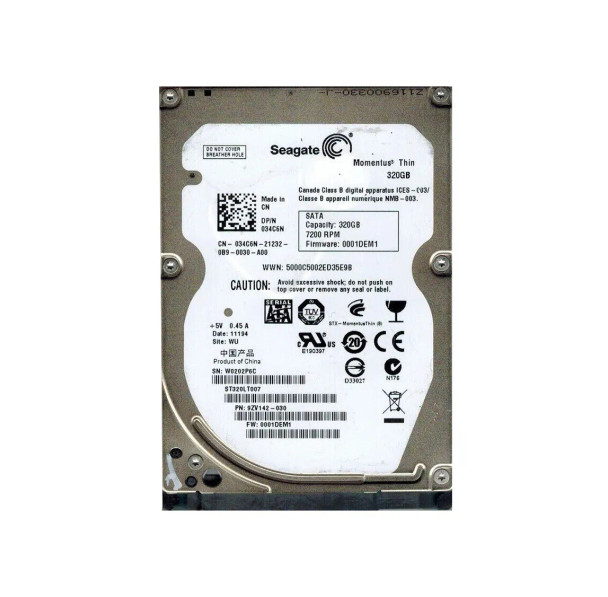 9ZV142-030 - Seagate Momentus Thin 320GB 7200RPM 16MB Cache SATA 3Gb/s 2.5-inch Hard Drive